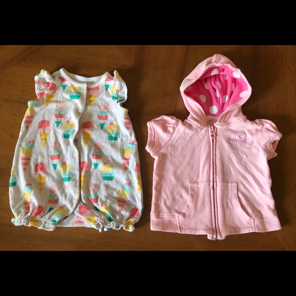 Baby girl outfit & zip-up short sleeve 3-6 months